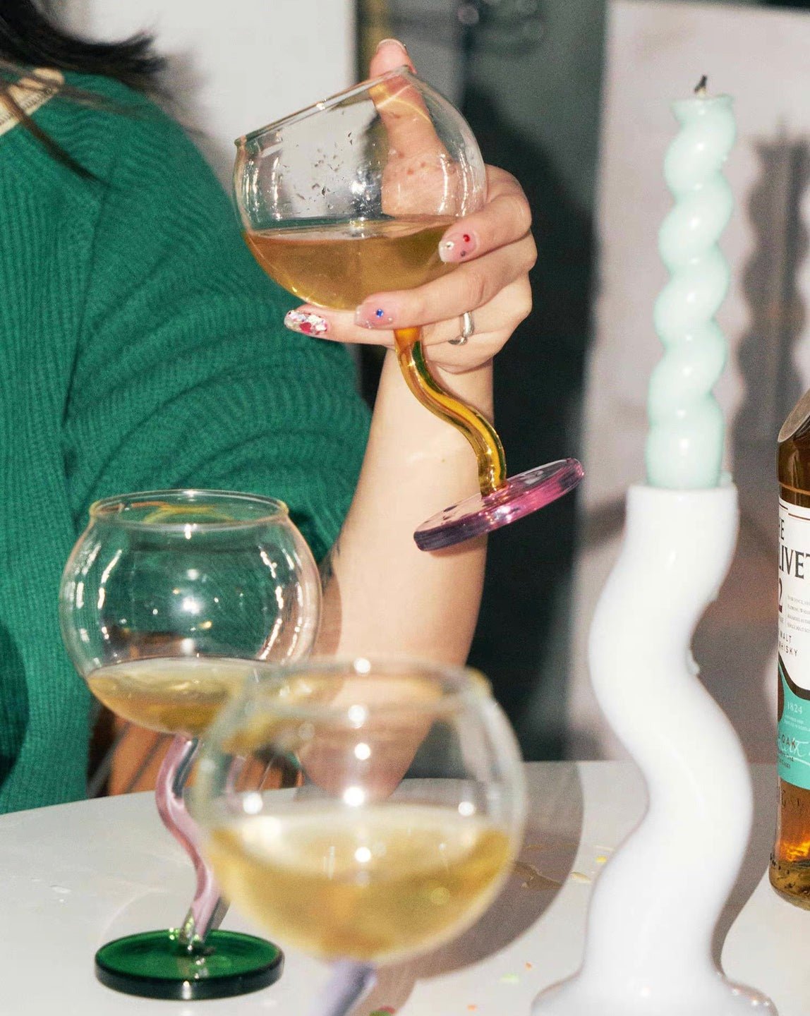 The Jellybean Bubble Goblet Glass - Retro Colourful Goblet Wine Glass