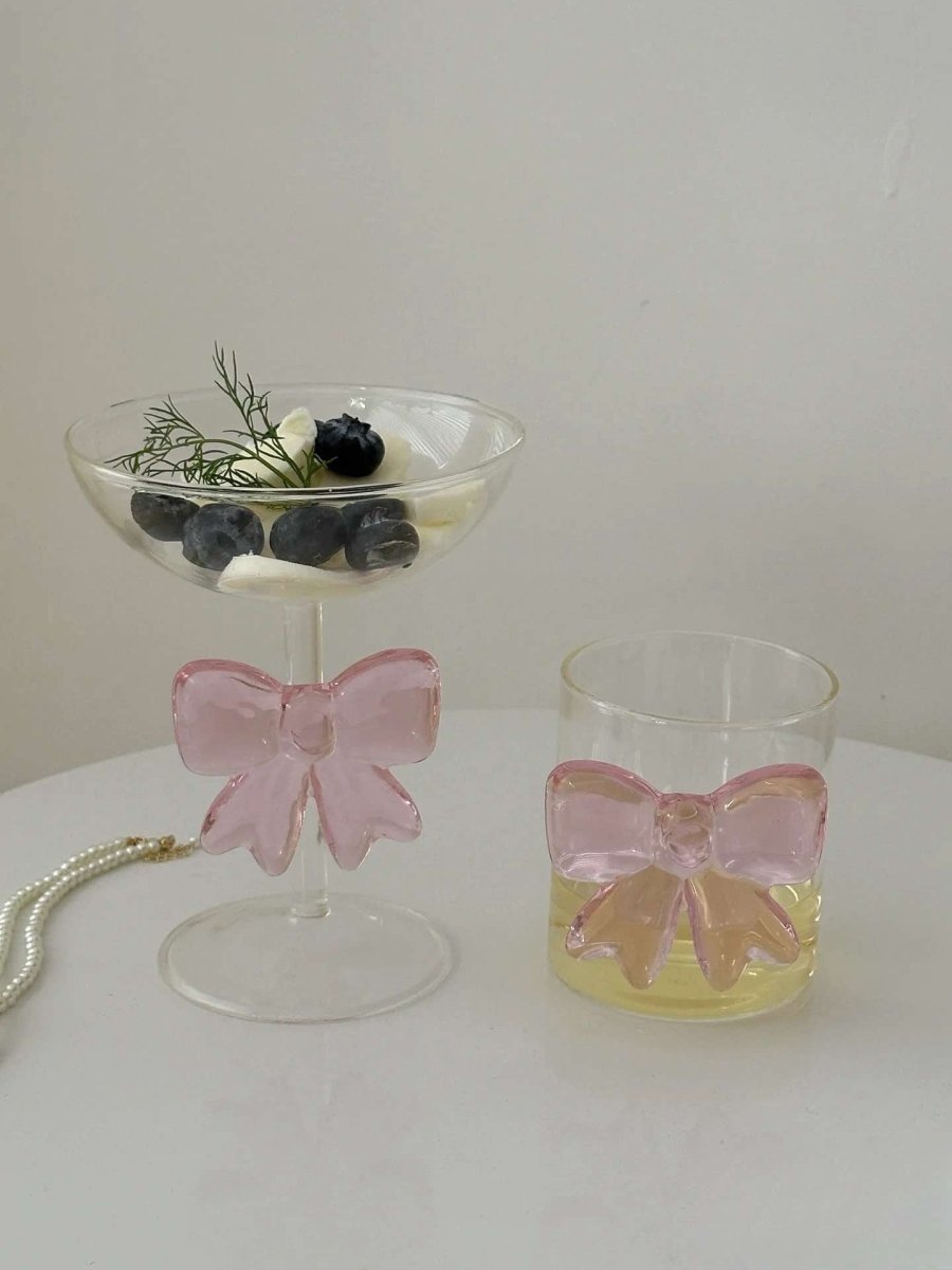 The Pink Bowknot Ribbon Tumbler Glass Cup - Set of 2
