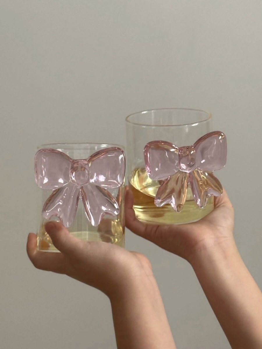 The Pink Bowknot Ribbon Tumbler Glass Cup - Set of 2