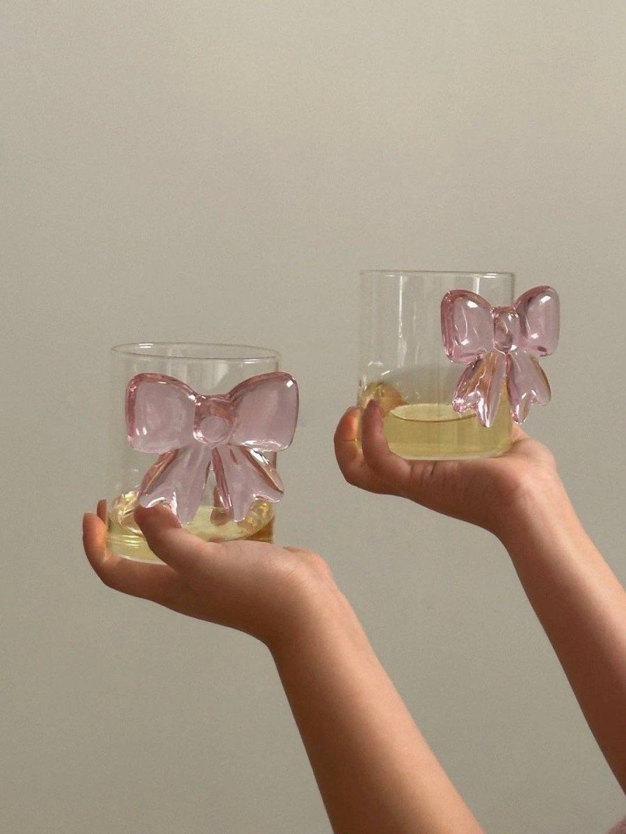 The Pink Bowknot Ribbon Tumbler Glass Cup - Set of 2