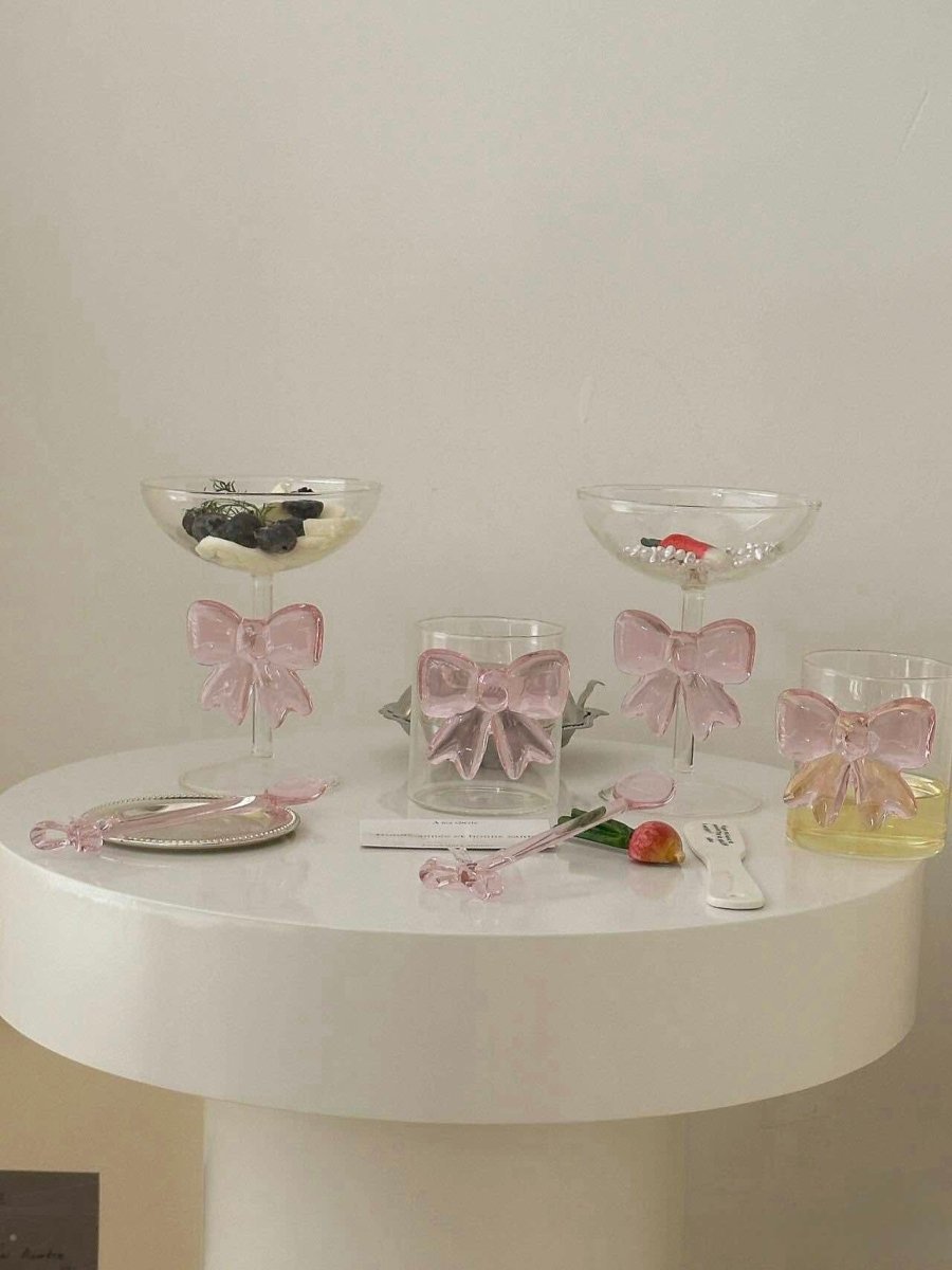 The Pink Bowknot Ribbon Tumbler Glass Cup - Set of 2