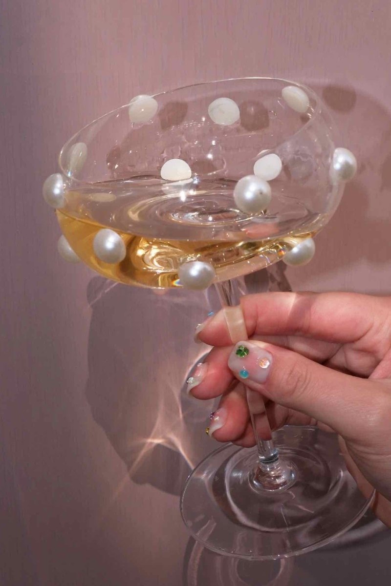 Pearl Dotted Champagne Coupe Glasses, Fun Retro Cocktail Champagne Coupettes