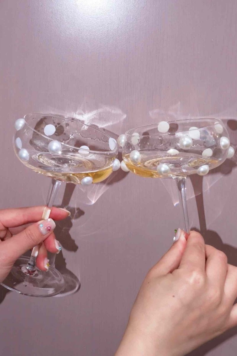 Pearl Dotted Champagne Coupe Glasses, Fun Retro Cocktail Champagne Coupettes